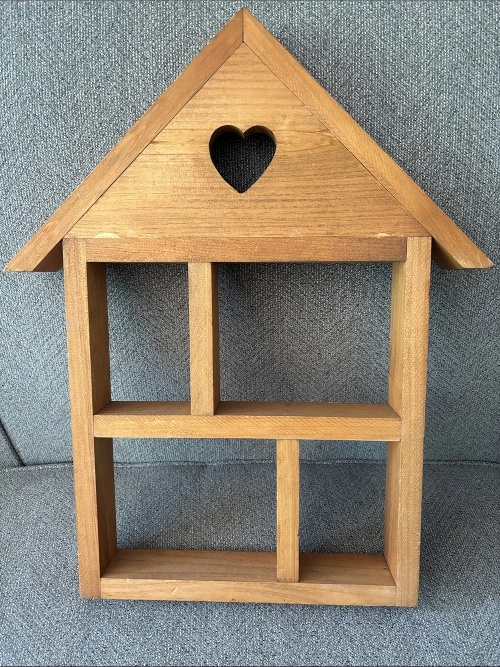 Natural Wood House-Shaped Wall Shelf with Heart Cutout